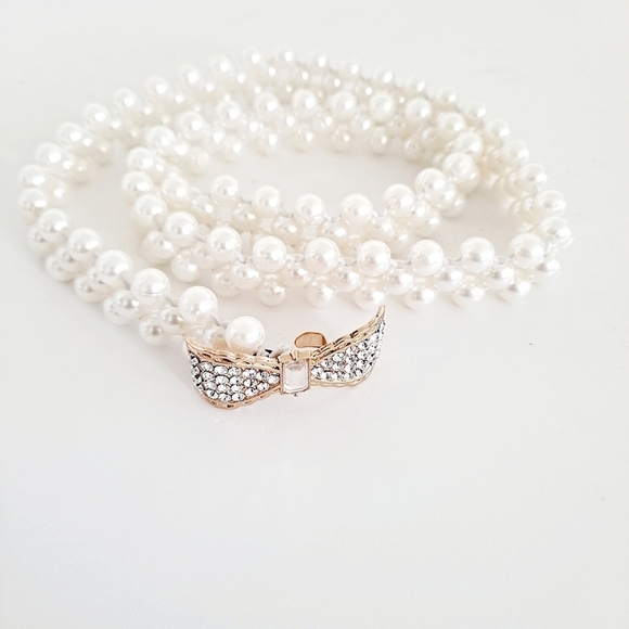 Pearl Bow Stretch Bridal event waist Belt Faux Pearls Feminine Coquette OS - Picture 10 of 10